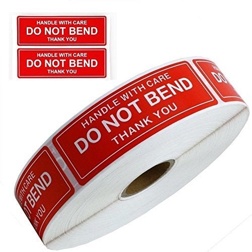 Handle with Care - Do Not Bend - Thank You Shipping Stickers Labels  1""x3""  1000 Per Roll (1 Roll)